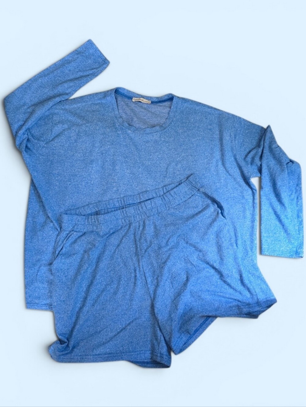 Zenana Lounge Set, Long Sleeve Top & Shorts. Ocean Blue. Womans 1X. NWOT